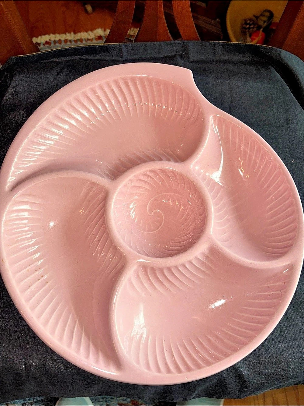 Vintage MCM Pink Nautilus Spiral Divided Serving Dish